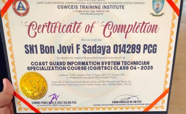 Certificate of Completion — Coast Guard Information System Technician Specialization Course