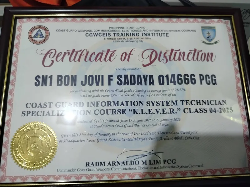 Certificate of Distinction — 96.77% no grade below 85%